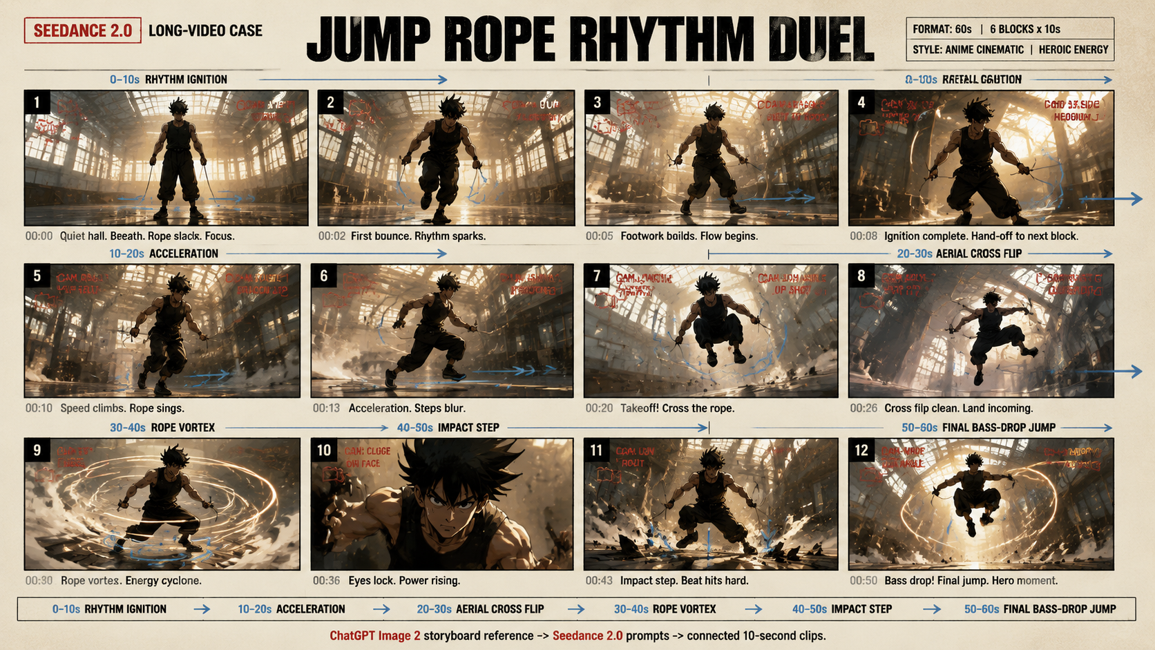 Jump Rope Rhythm Duel ChatGPT Image 2 storyboard for Seedance 2.0