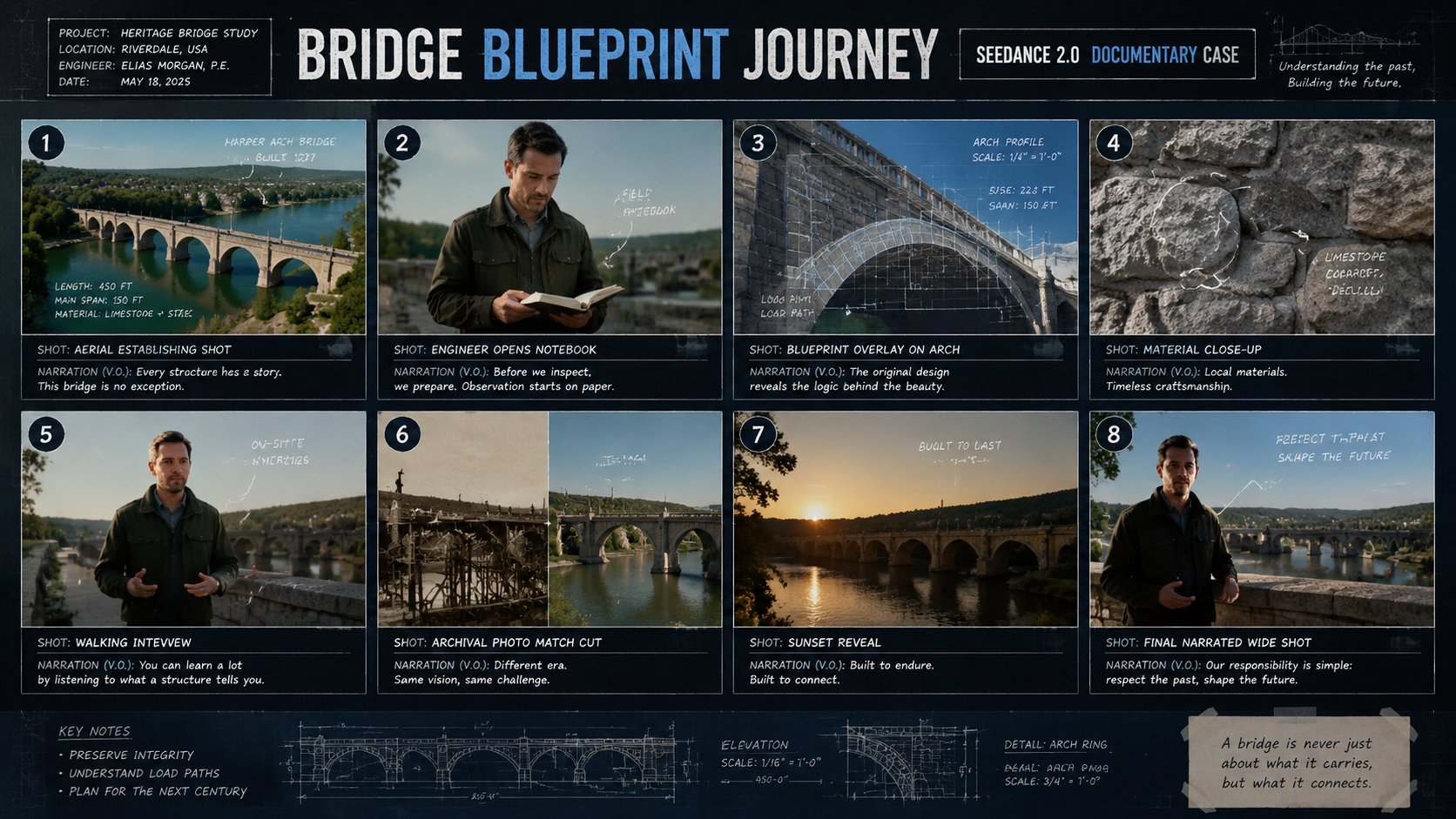 Landmark Blueprint Documentary ChatGPT Image 2 storyboard for Seedance 2.0
