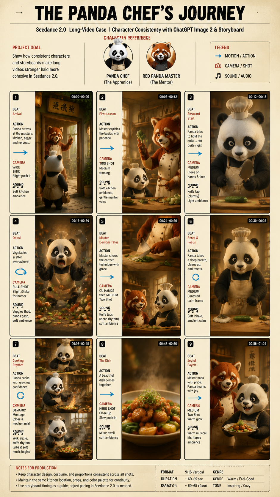 Panda Chef Journey ChatGPT Image 2 storyboard for Seedance 2.0