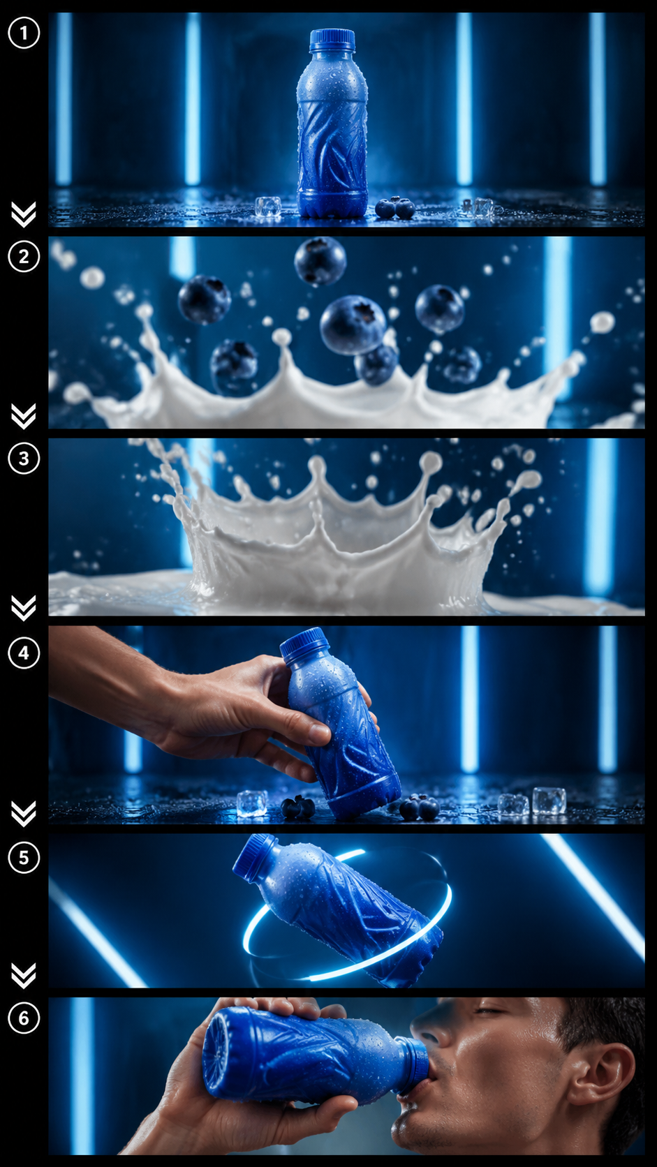 Protein Splash Ad ChatGPT Image 2 storyboard for Seedance 2.0